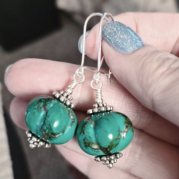 Green Turquoise Statement Earrings - Picture 4 of 8